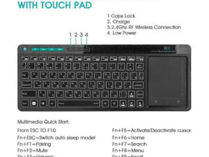 Clavier Rii K18S avec Souris Tactile, (AZERTY), Sans Fil (Bluetooth & 2.4 GHz), Batterie Li-ION,