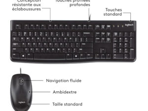 Combo Clavier et Souris Filaire Logitech MK120 Original Azerty Noir